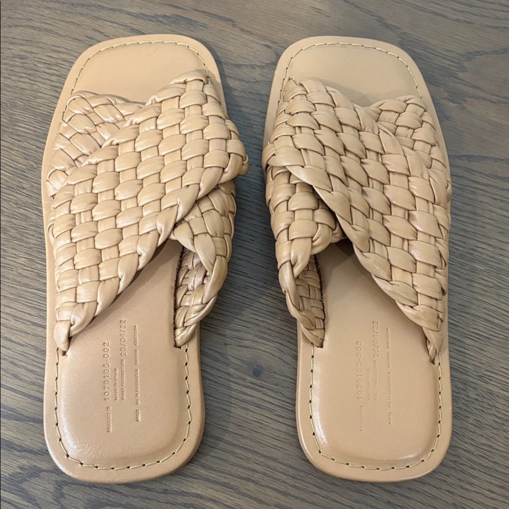 ARKET Woven Leather Square Toe Slide Sandals Tan EU 38